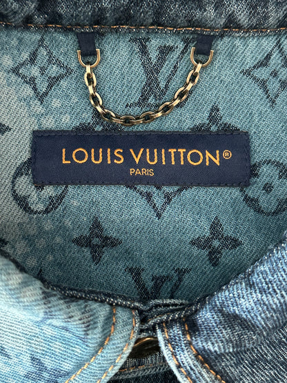 Louis Vuitton Blue Map Monogram Denim Button Up Shirt