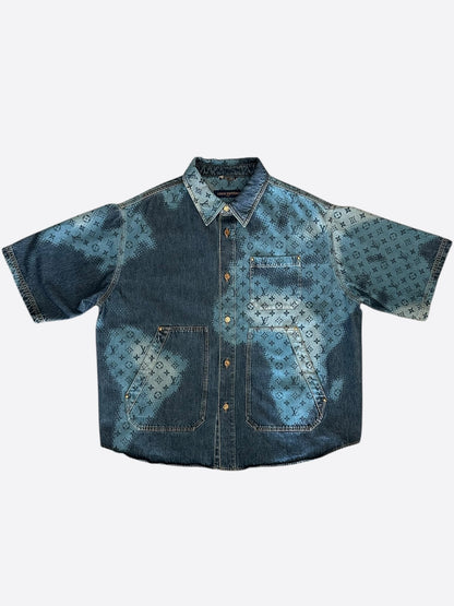 Louis Vuitton Blue Map Monogram Denim Button Up Shirt