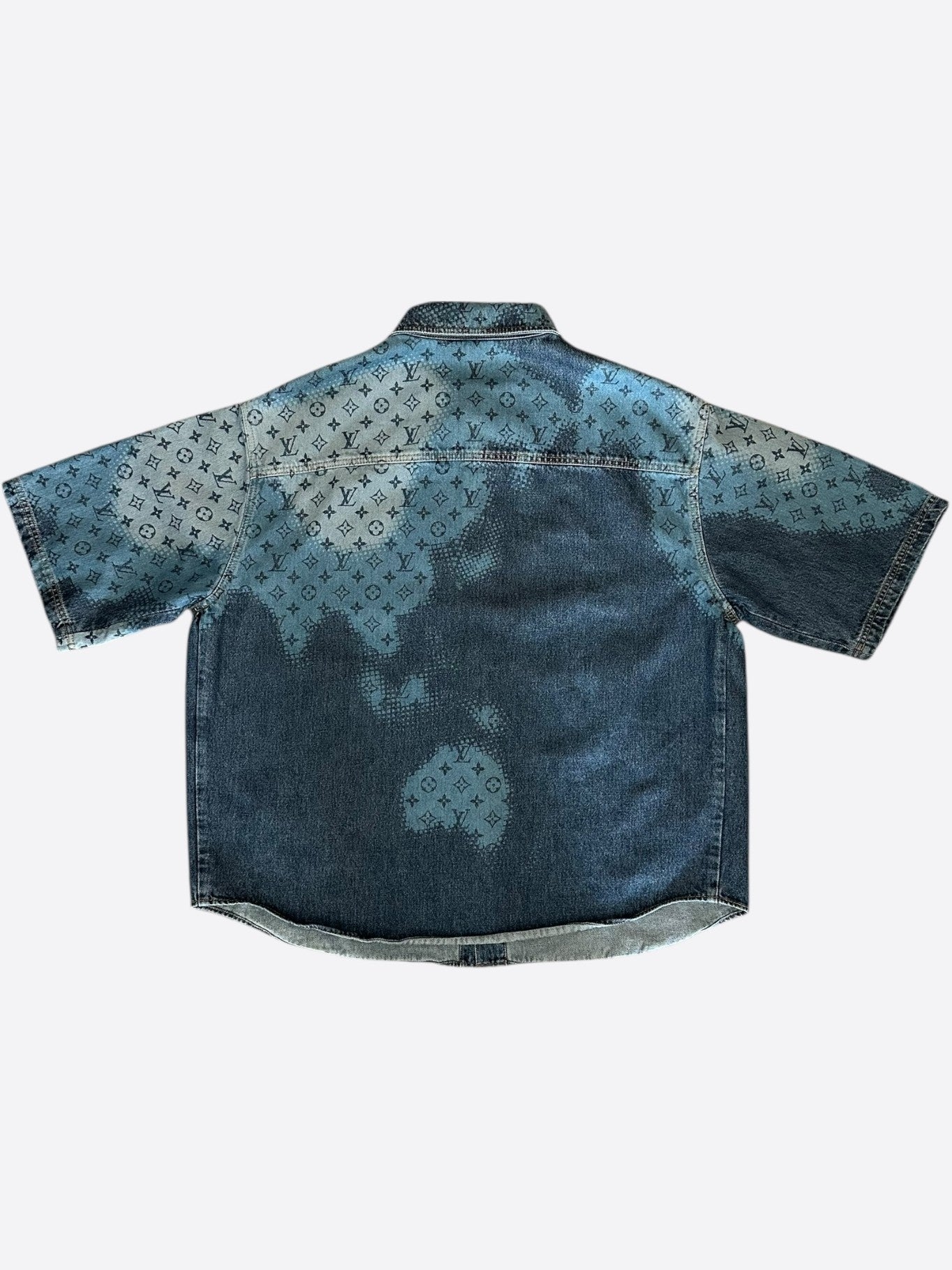 Louis Vuitton Blue Map Monogram Denim Button Up Shirt