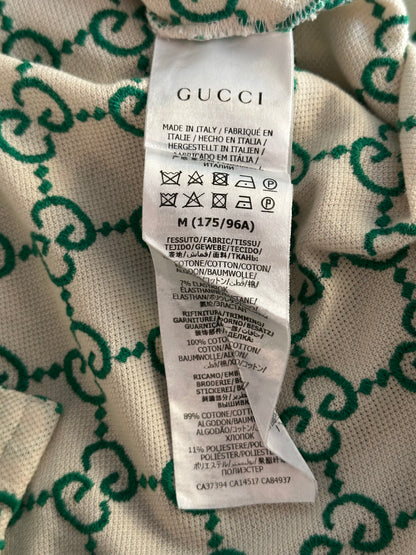 Gucci White & Green GG Monogram Polo T-Shirt