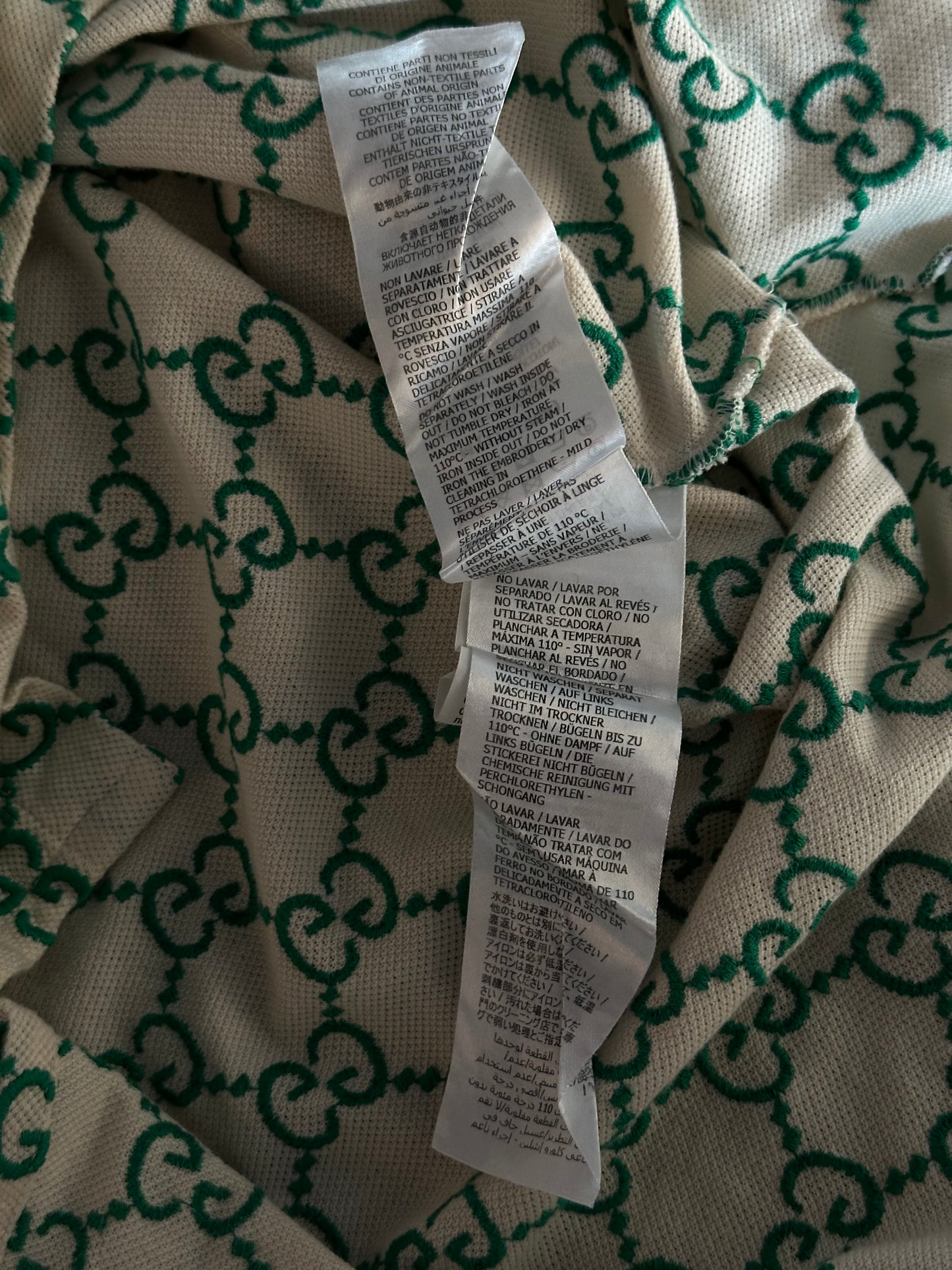 Gucci White & Green GG Monogram Polo T-Shirt