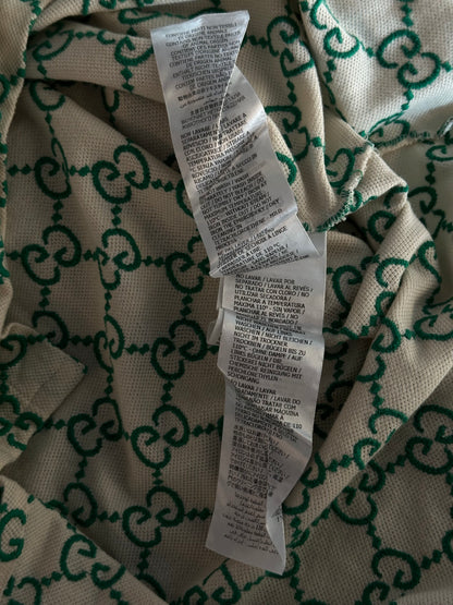 Gucci White & Green GG Monogram Polo T-Shirt