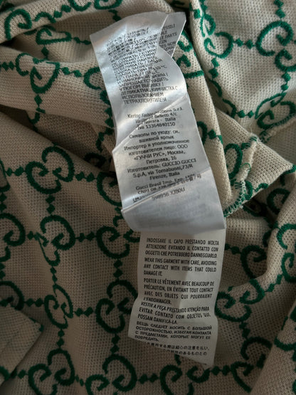 Gucci White & Green GG Monogram Polo T-Shirt