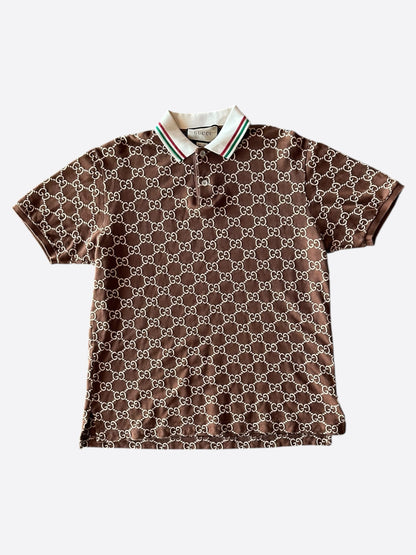 Gucci Brown & Tan GG Monogram Polo T-Shirt