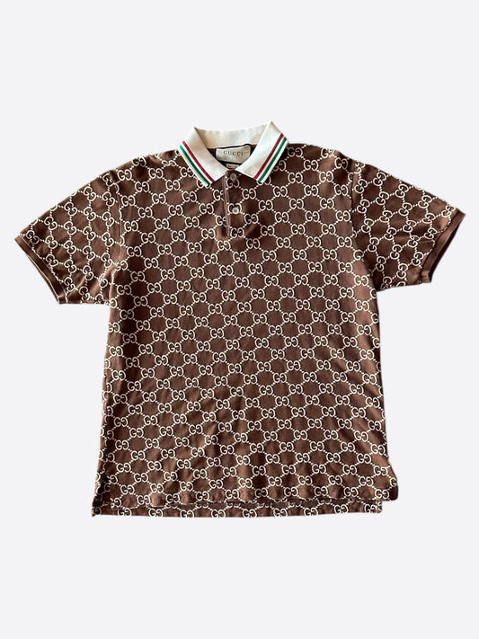 Gucci Brown & Tan GG Monogram Polo T-Shirt