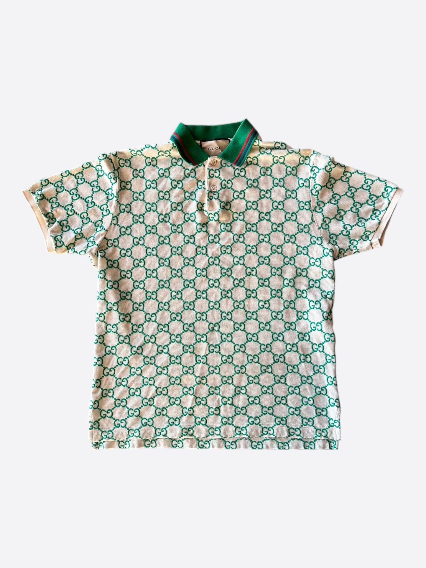 Gucci White & Green GG Monogram Polo T-Shirt