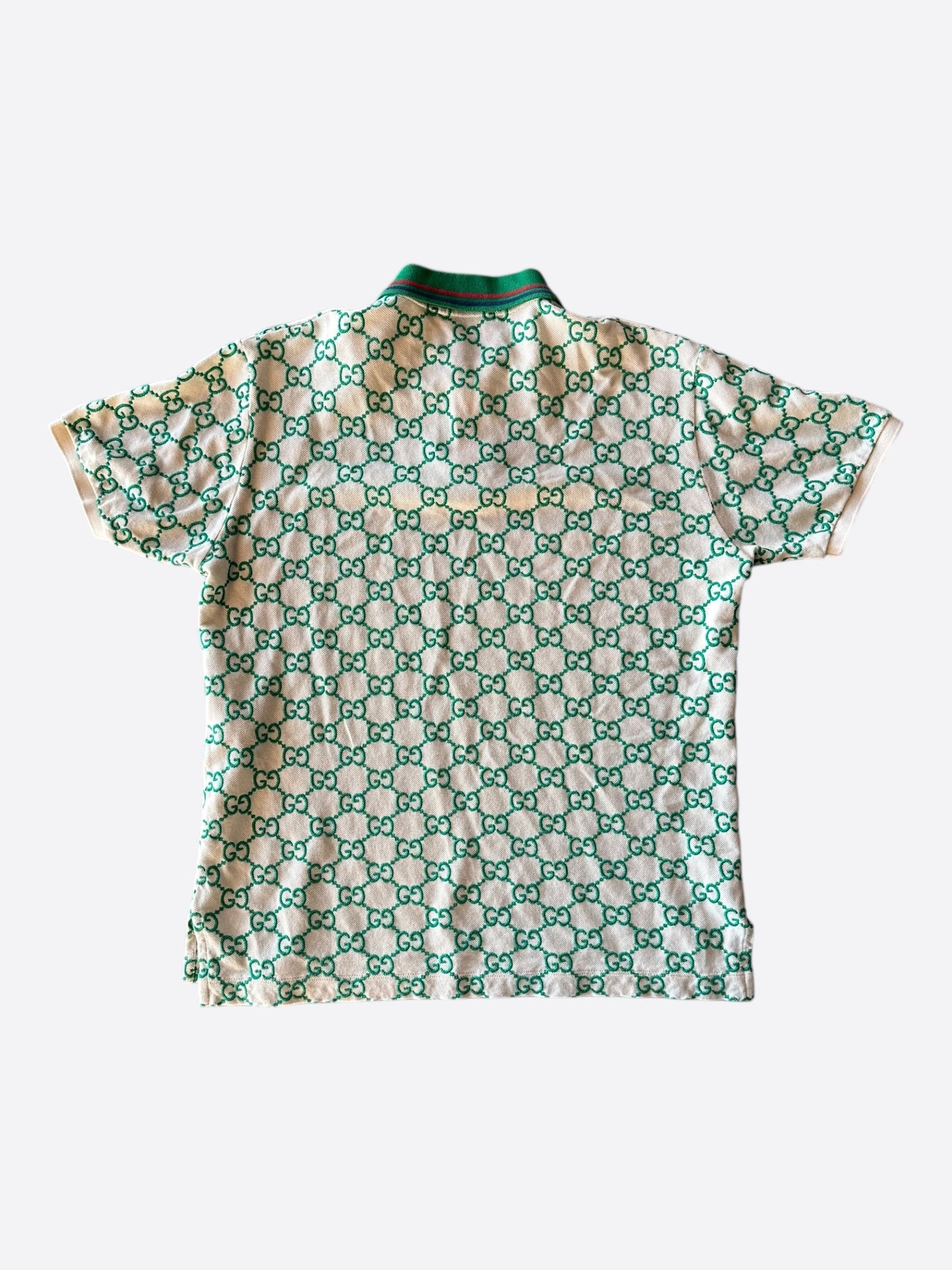 Gucci White & Green GG Monogram Polo T-Shirt