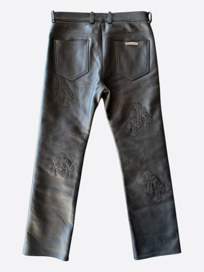Chrome Hearts Black Leather Cross Patch Pants