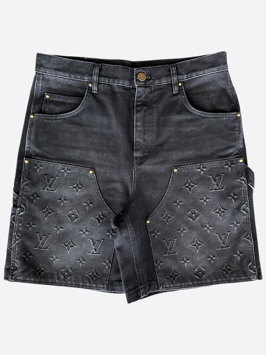 Louis Vuitton Washed Black Monogram Carpenter Shorts