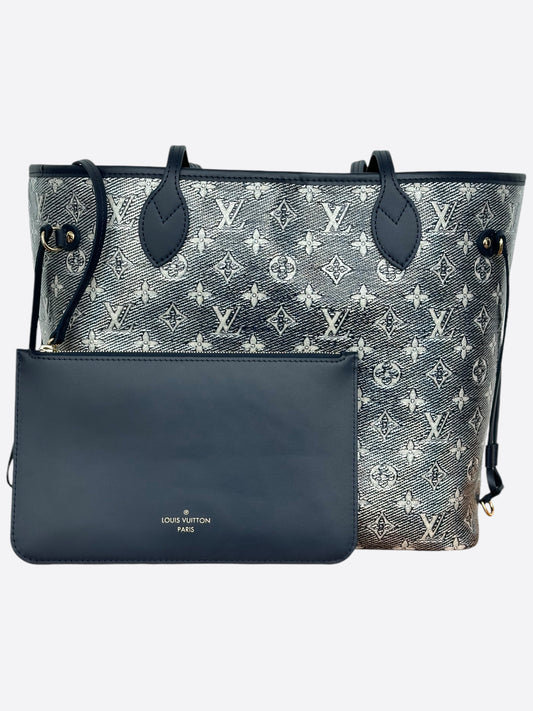 Louis Vuitton Navy & White Iridescent Monogram Neverfull MM