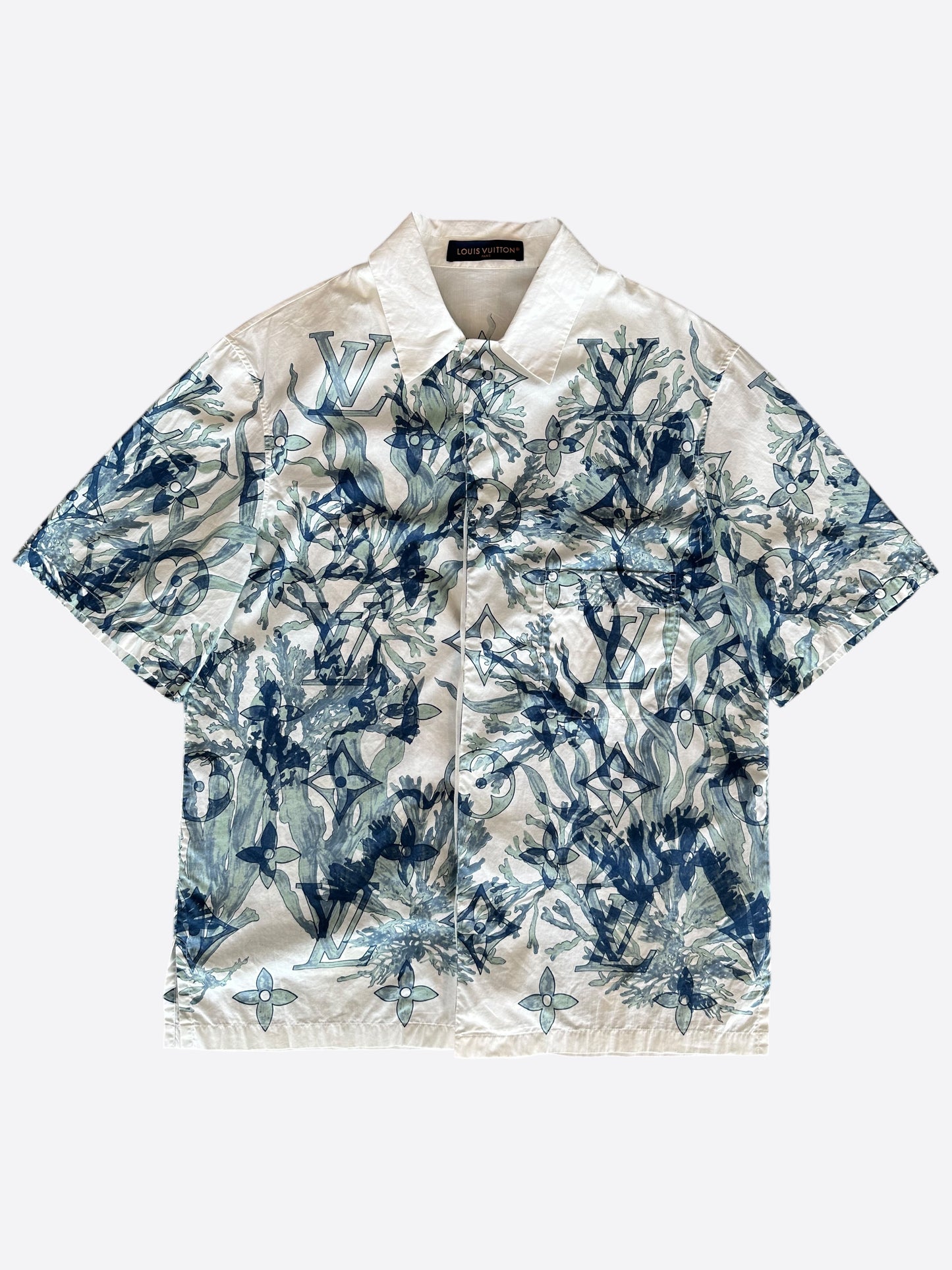 Louis Vuitton Blue & White Aquagarden Monogram Button Up Shirt