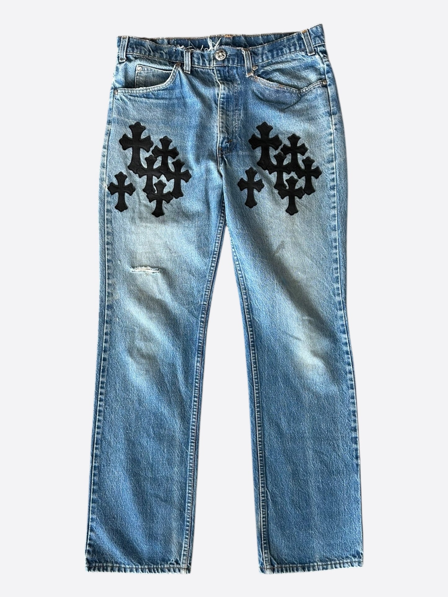 Chrome Hearts Levi's Blue & Black Cross Patch Jeans