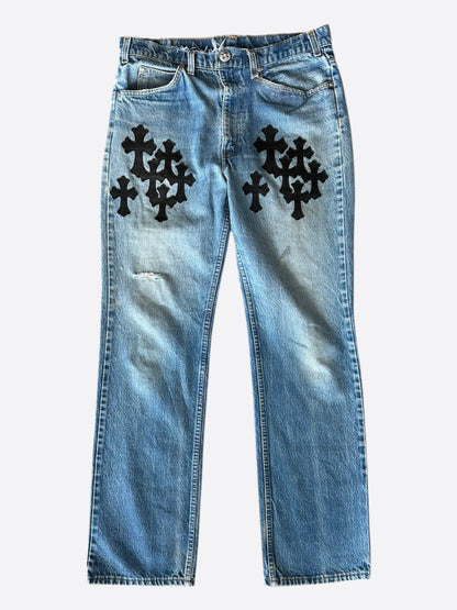 Chrome Hearts Levi's Blue & Black Cross Patch Jeans
