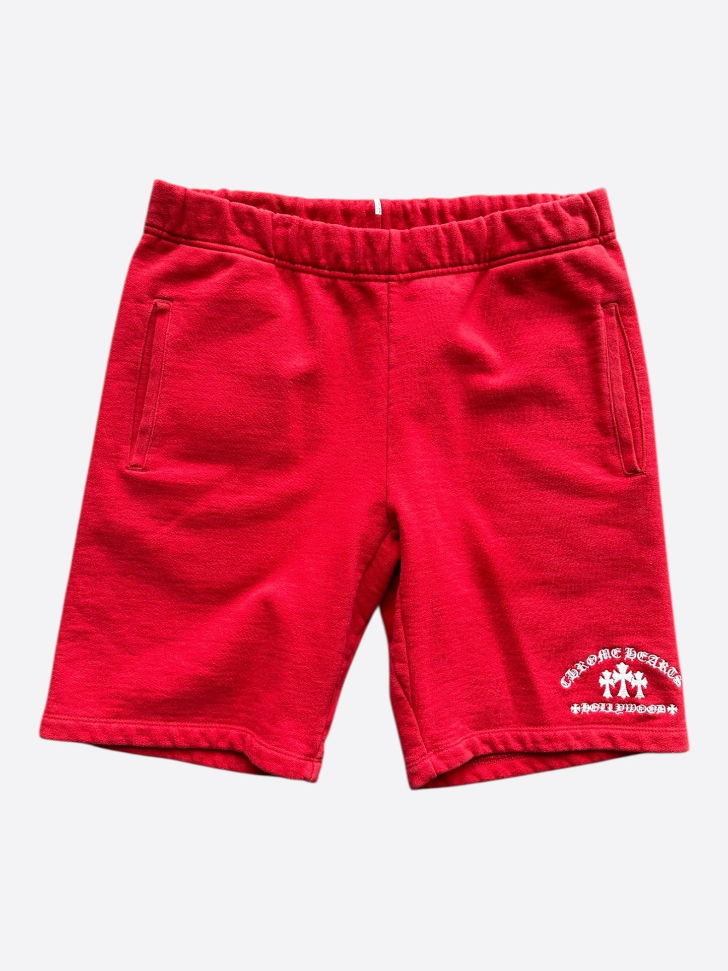 Chrome Hearts Red & White Triple Cross Embroidered Shorts