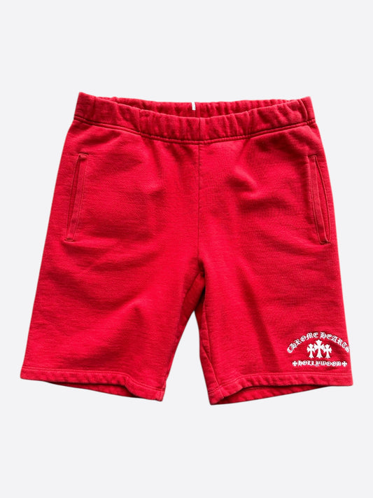 Chrome Hearts Red & White Triple Cross Embroidered Shorts