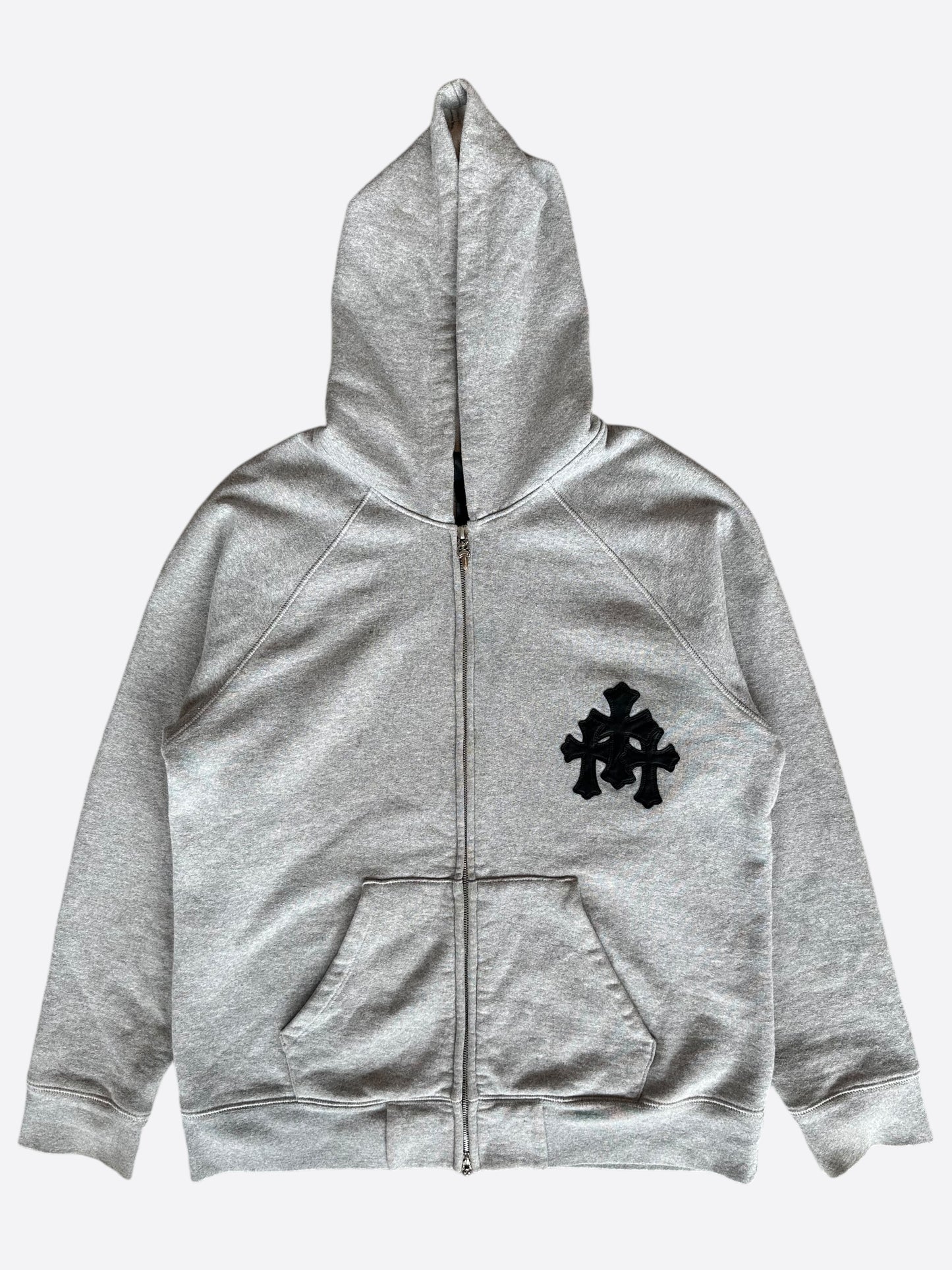 Chrome Hearts Grey & Black Triple Cross Patch Paper Jam Zip Up Hoodie