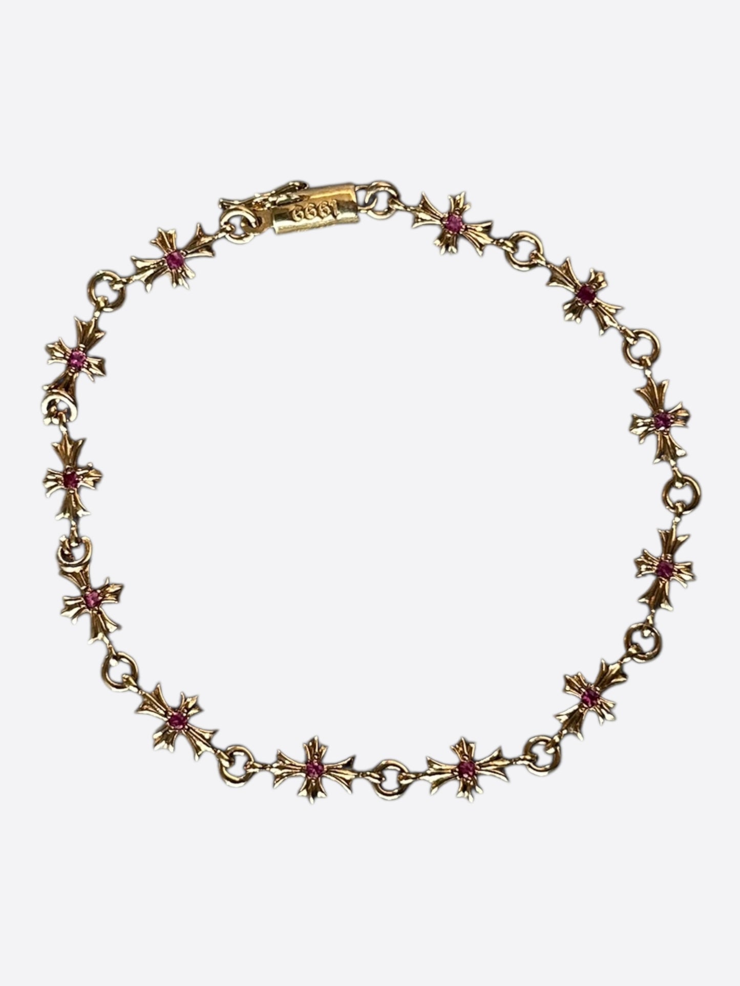 Chrome Hearts 22K Yellow Gold & Pink Rubies Tiny-E Bracelet