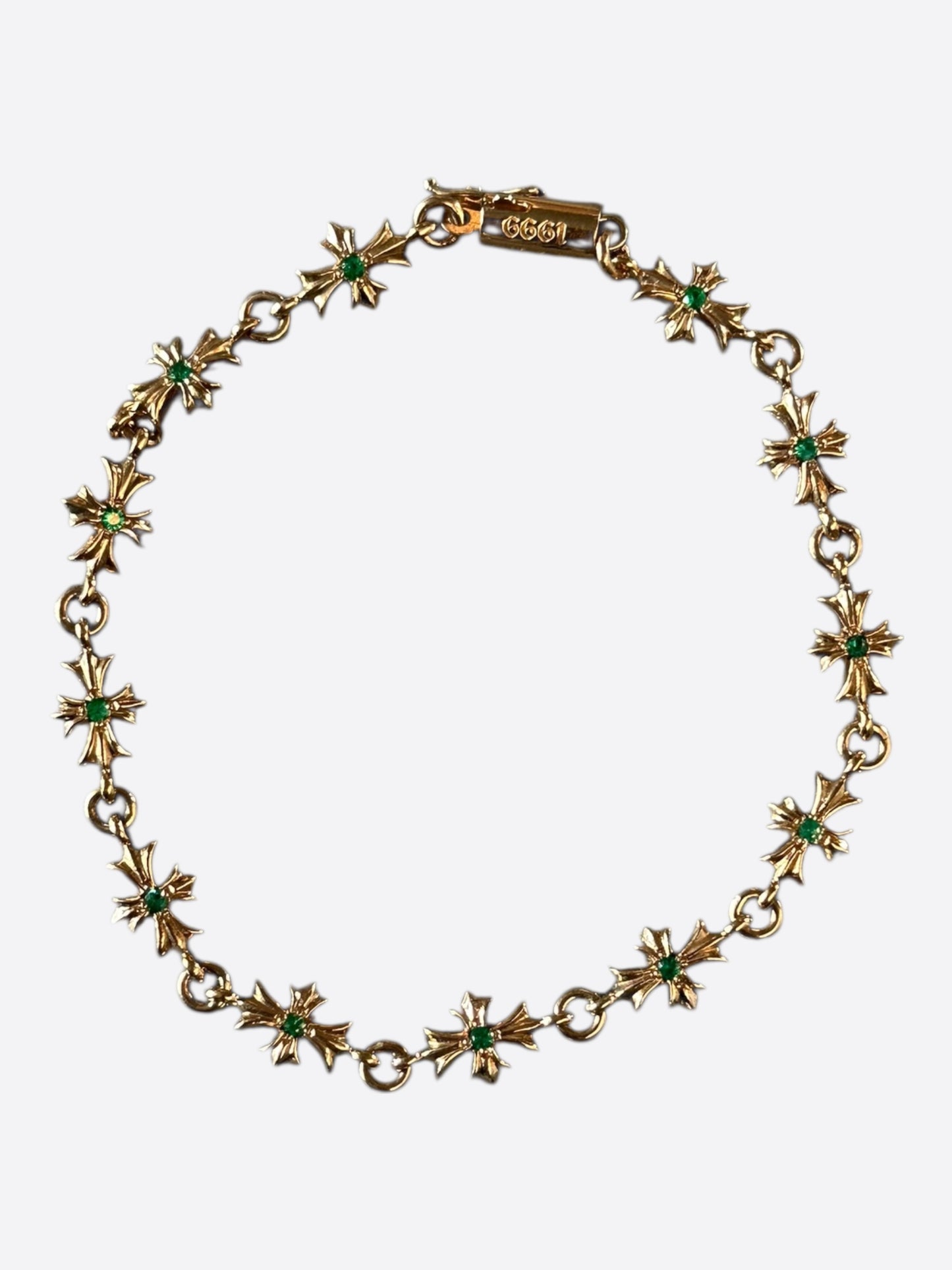 Chrome Hearts 22K Yellow Gold & Green Emeralds Tiny-E Bracelet