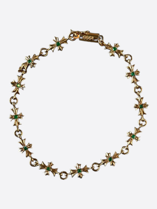 Chrome Hearts 22K Yellow Gold & Green Emeralds Tiny-E Bracelet