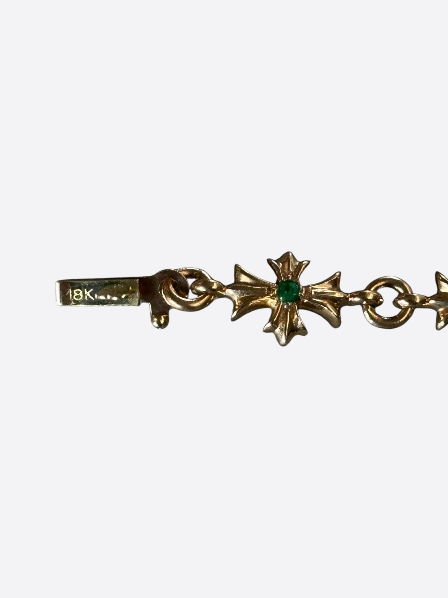 Chrome Hearts 22K Yellow Gold & Green Emeralds Tiny-E Bracelet