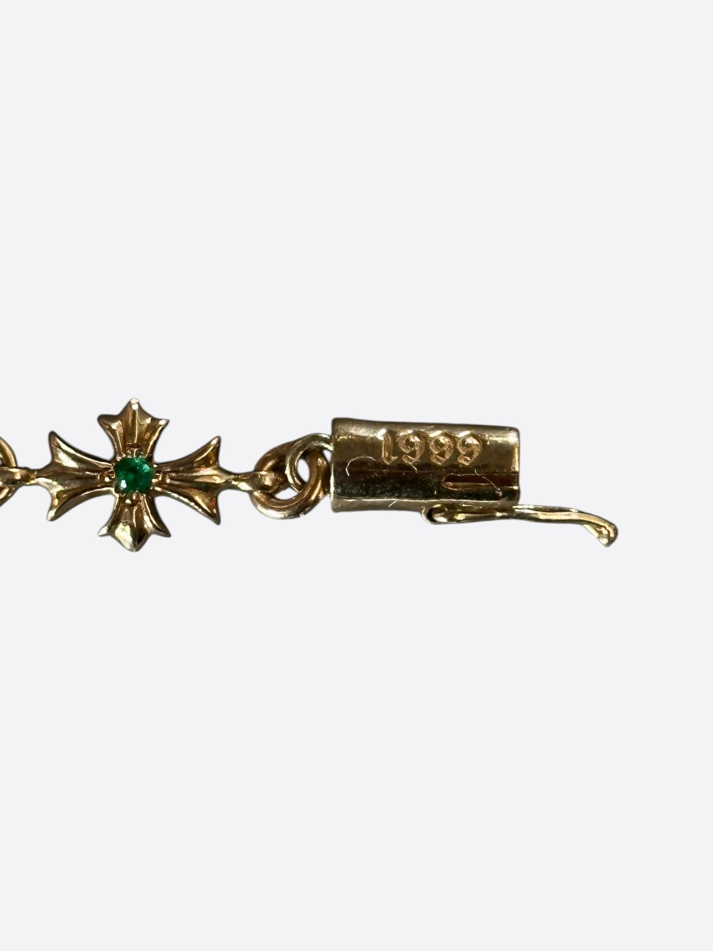 Chrome Hearts 22K Yellow Gold & Green Emeralds Tiny-E Bracelet