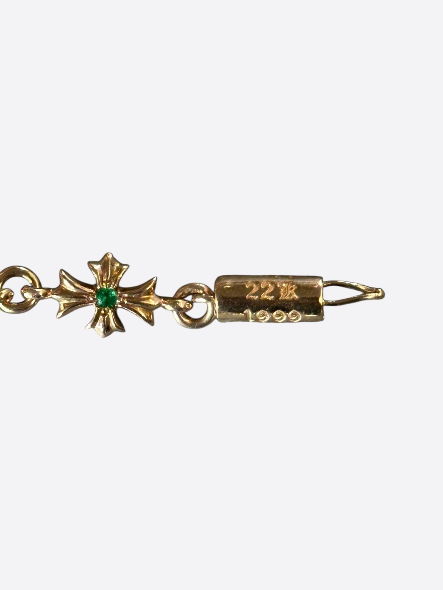 Chrome Hearts 22K Yellow Gold & Green Emeralds Tiny-E Bracelet