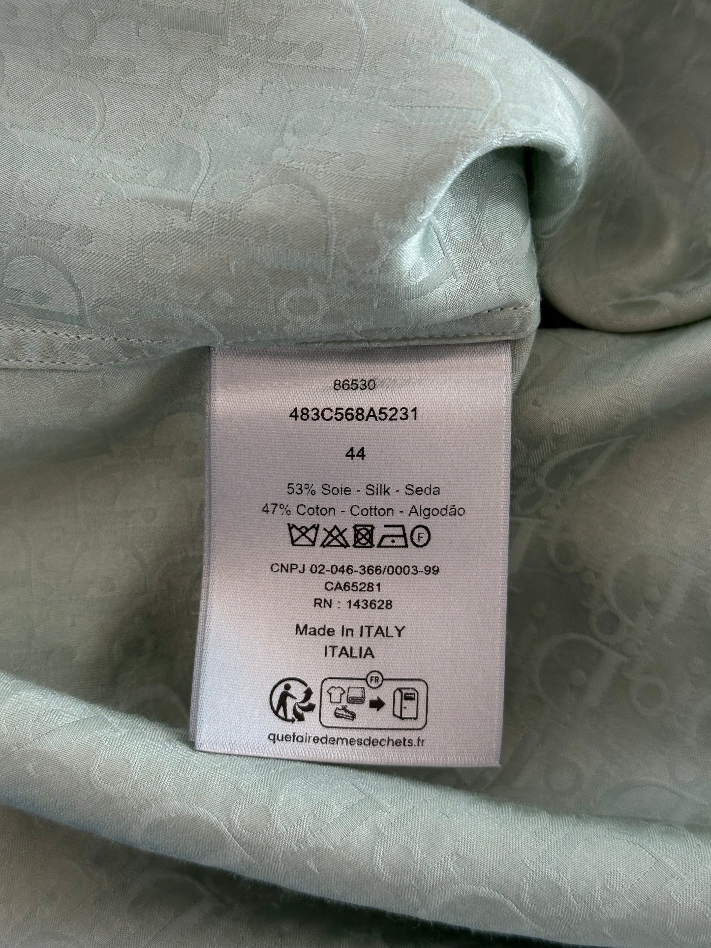 Dior Green Oblique Silk Button Up Shirt