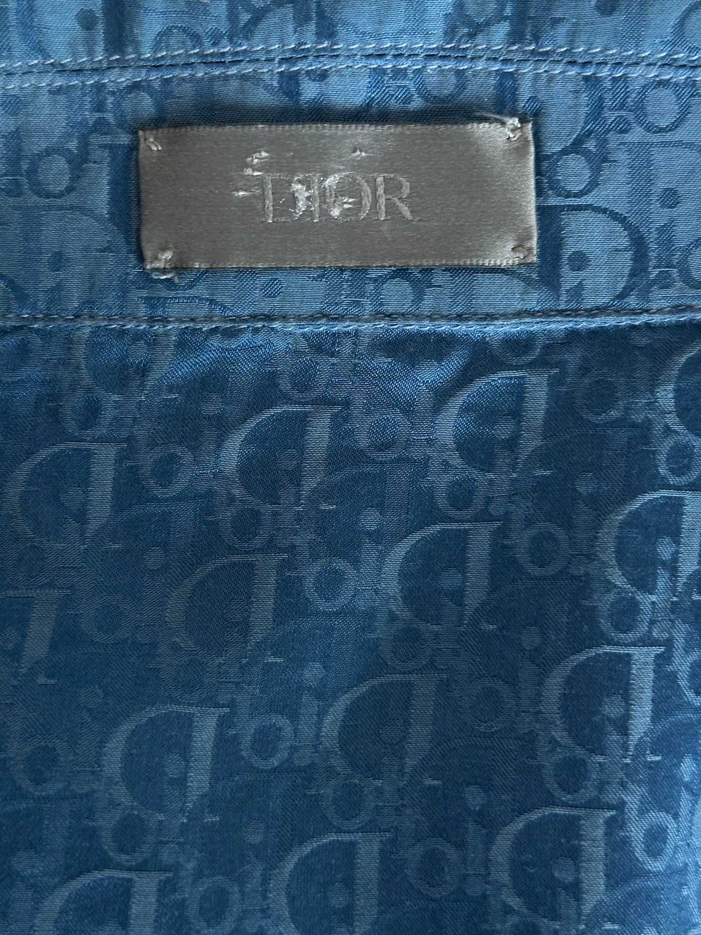 Dior Blue Oblique Silk Button Up Shirt