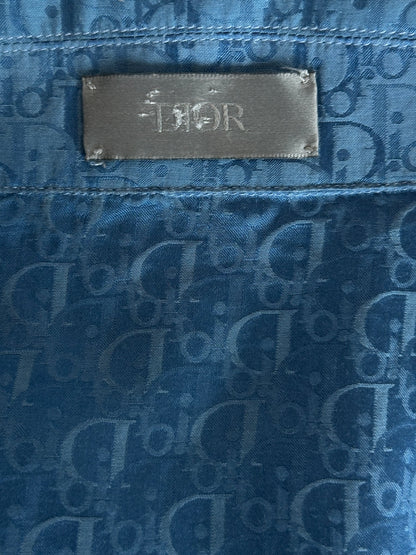 Dior Blue Oblique Silk Button Up Shirt