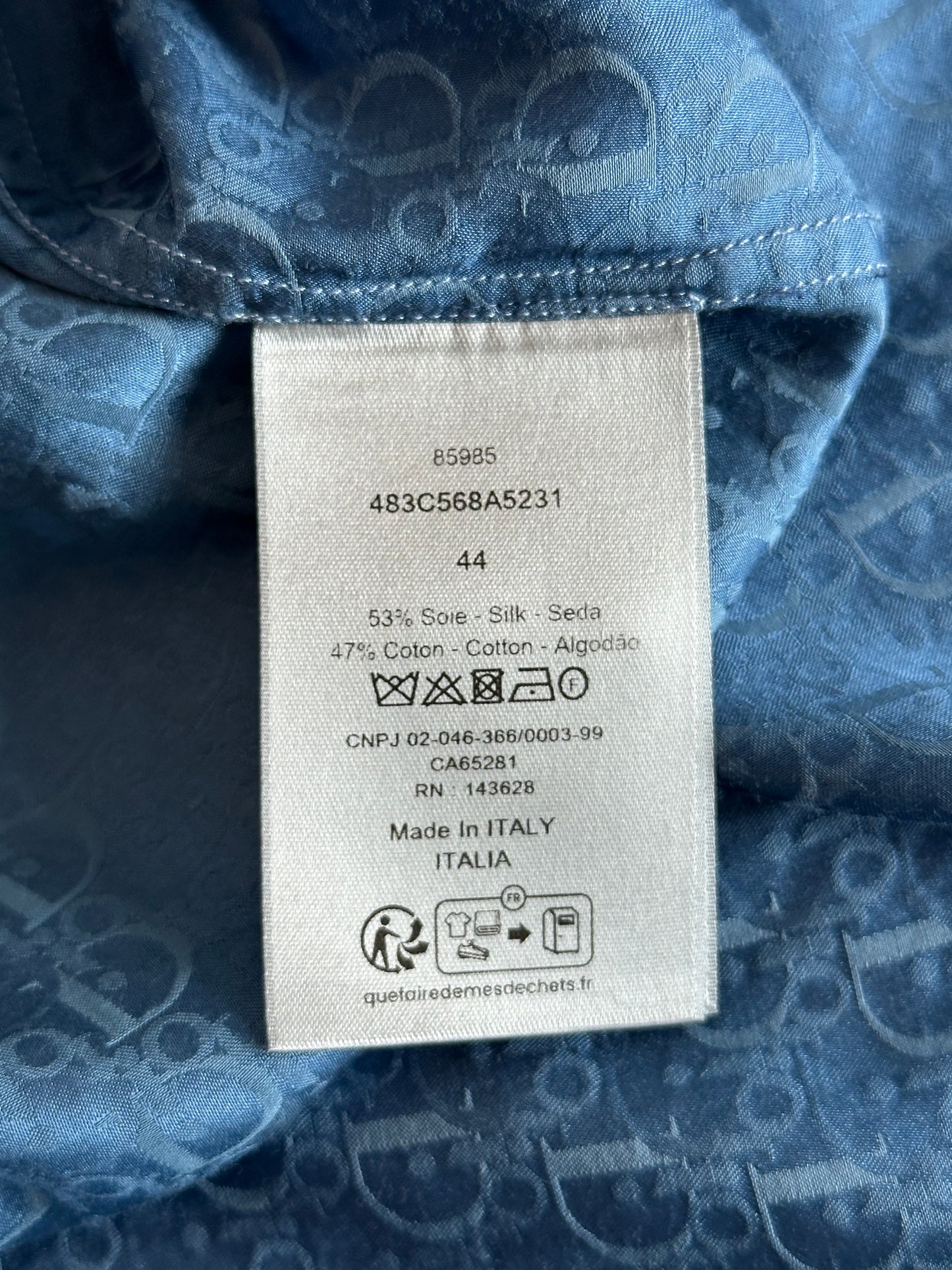 Dior Blue Oblique Silk Button Up Shirt