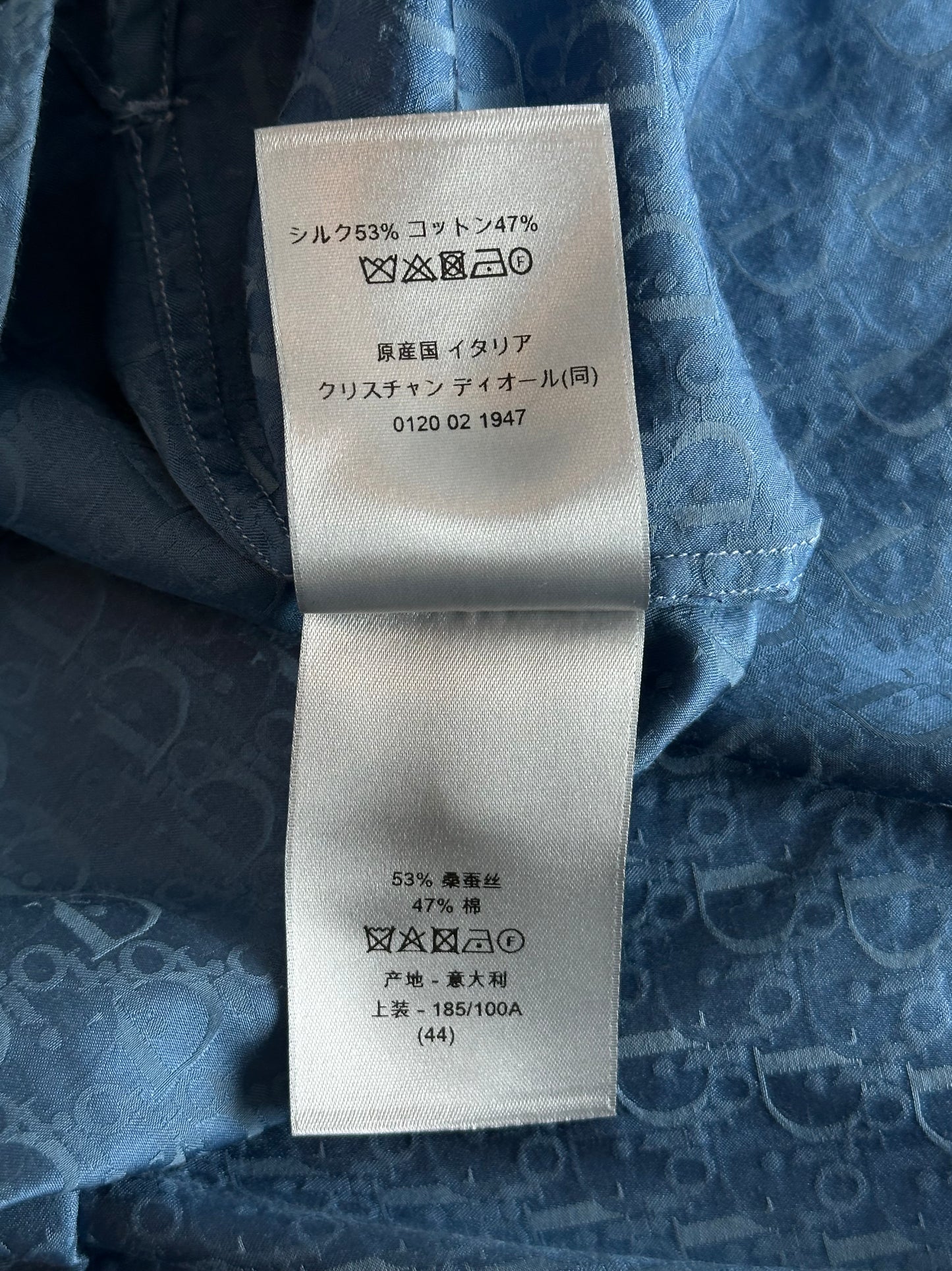 Dior Blue Oblique Silk Button Up Shirt