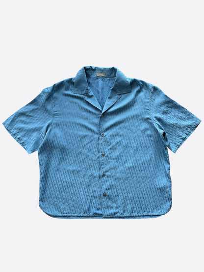 Dior Blue Oblique Silk Button Up Shirt