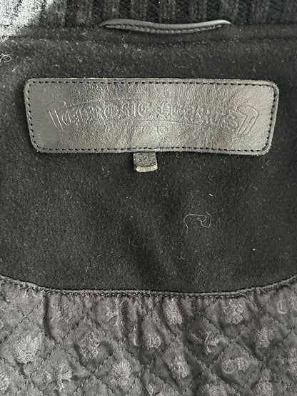 Chrome Hearts Black Leather Cross Patch Varsity Jacket