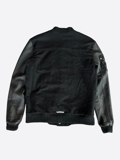 Chrome Hearts Black Leather Cross Patch Varsity Jacket