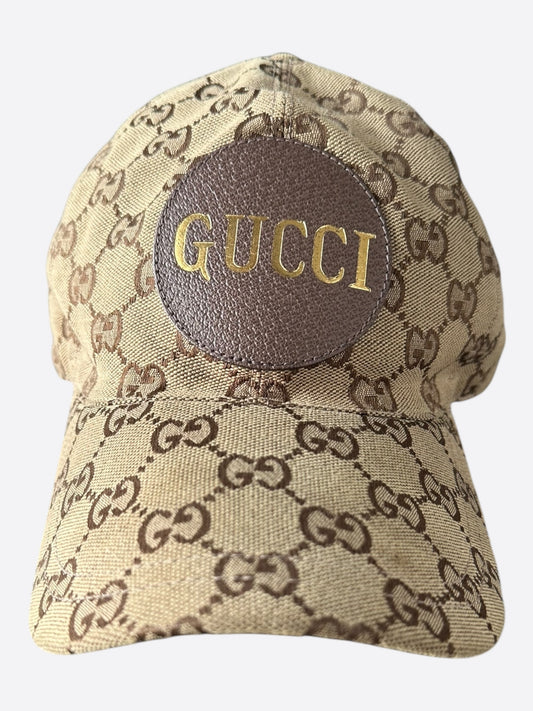 Gucci Brown GG Monogram Leather Patch Hat