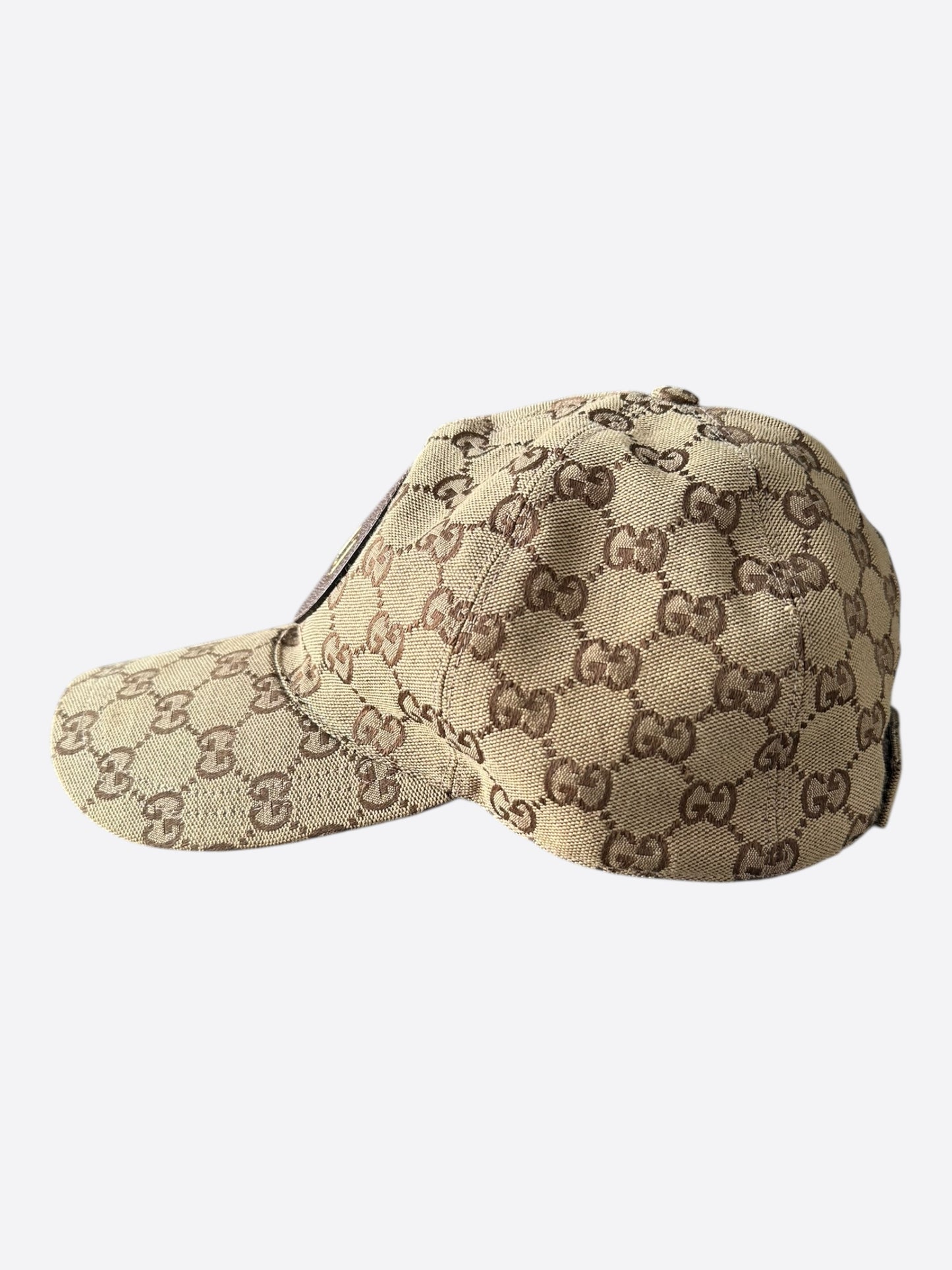 Gucci Brown GG Monogram Leather Patch Hat