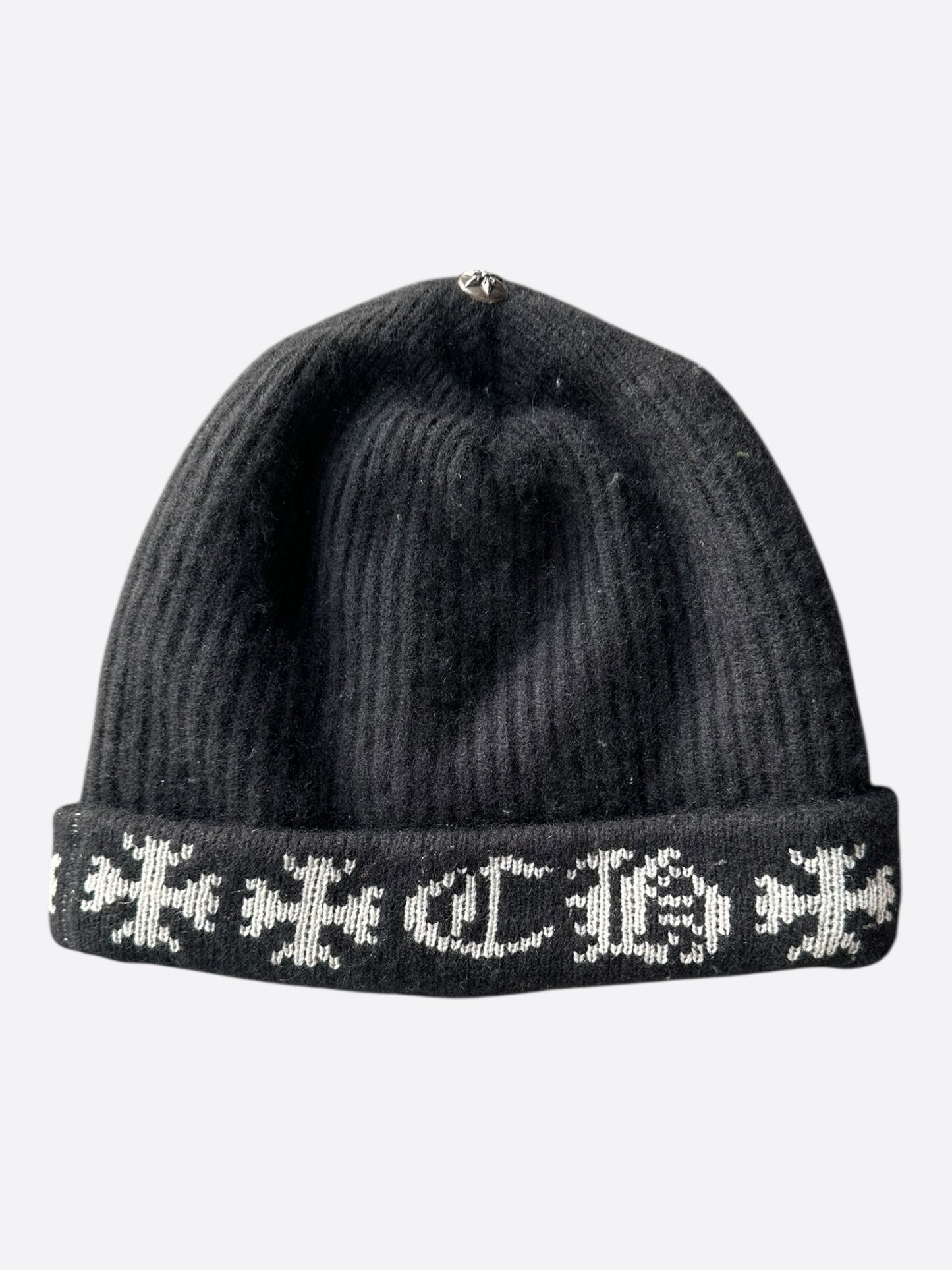 Chrome Hearts Black & White Cross Logo Cashmere Beanie
