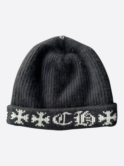 Chrome Hearts Black & White Cross Logo Cashmere Beanie