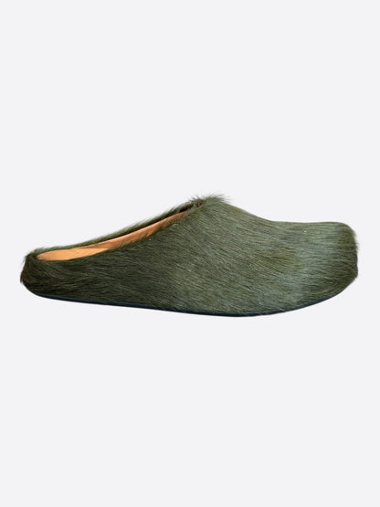 Marni Olive Calfskin Fussbett Sabot Slides