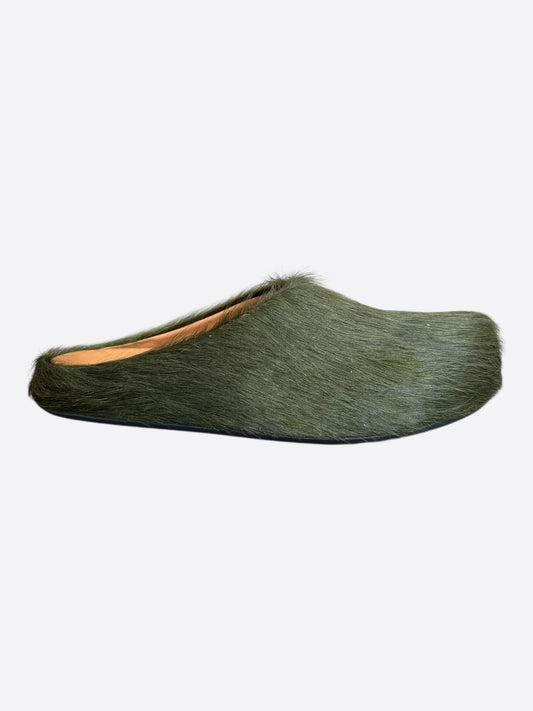 Marni Olive Calfskin Fussbett Sabot Slides