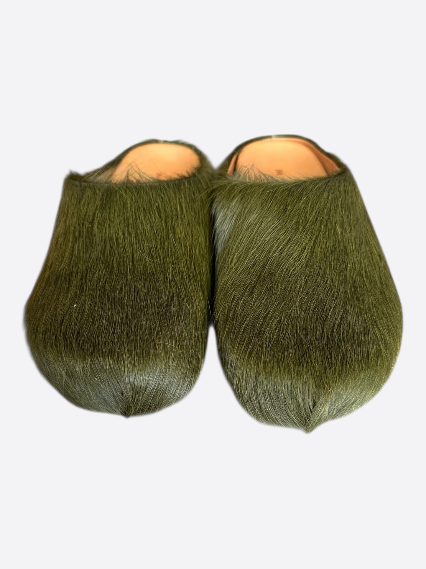 Marni Olive Calfskin Fussbett Sabot Slides