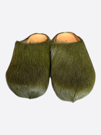 Marni Olive Calfskin Fussbett Sabot Slides
