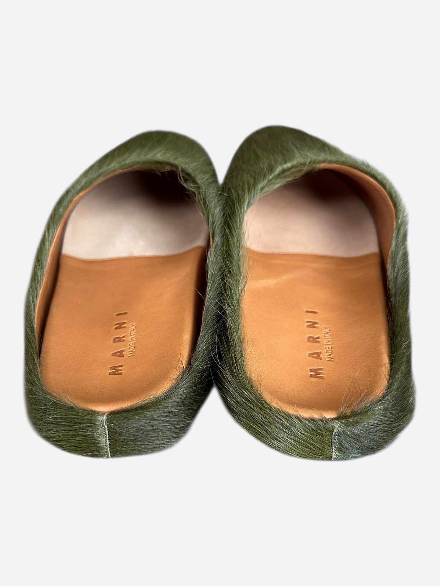 Marni Olive Calfskin Fussbett Sabot Slides