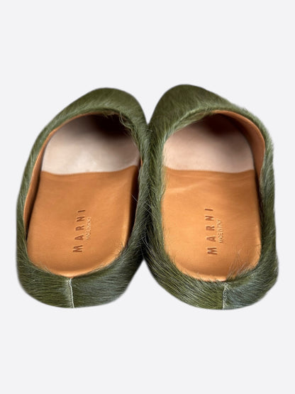 Marni Olive Calfskin Fussbett Sabot Slides