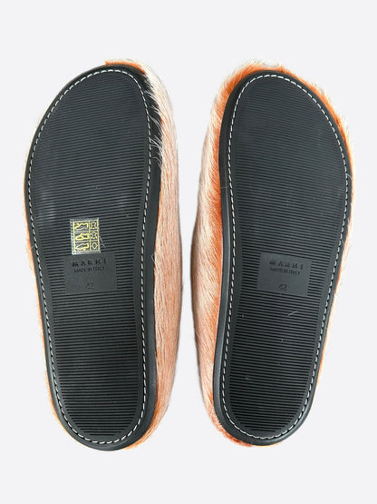 Marni Peach Calfskin Fussbett Sabot Slides
