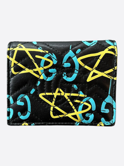 Gucci Black Blue & Yellow Ghost GG Marrmont Cardholder