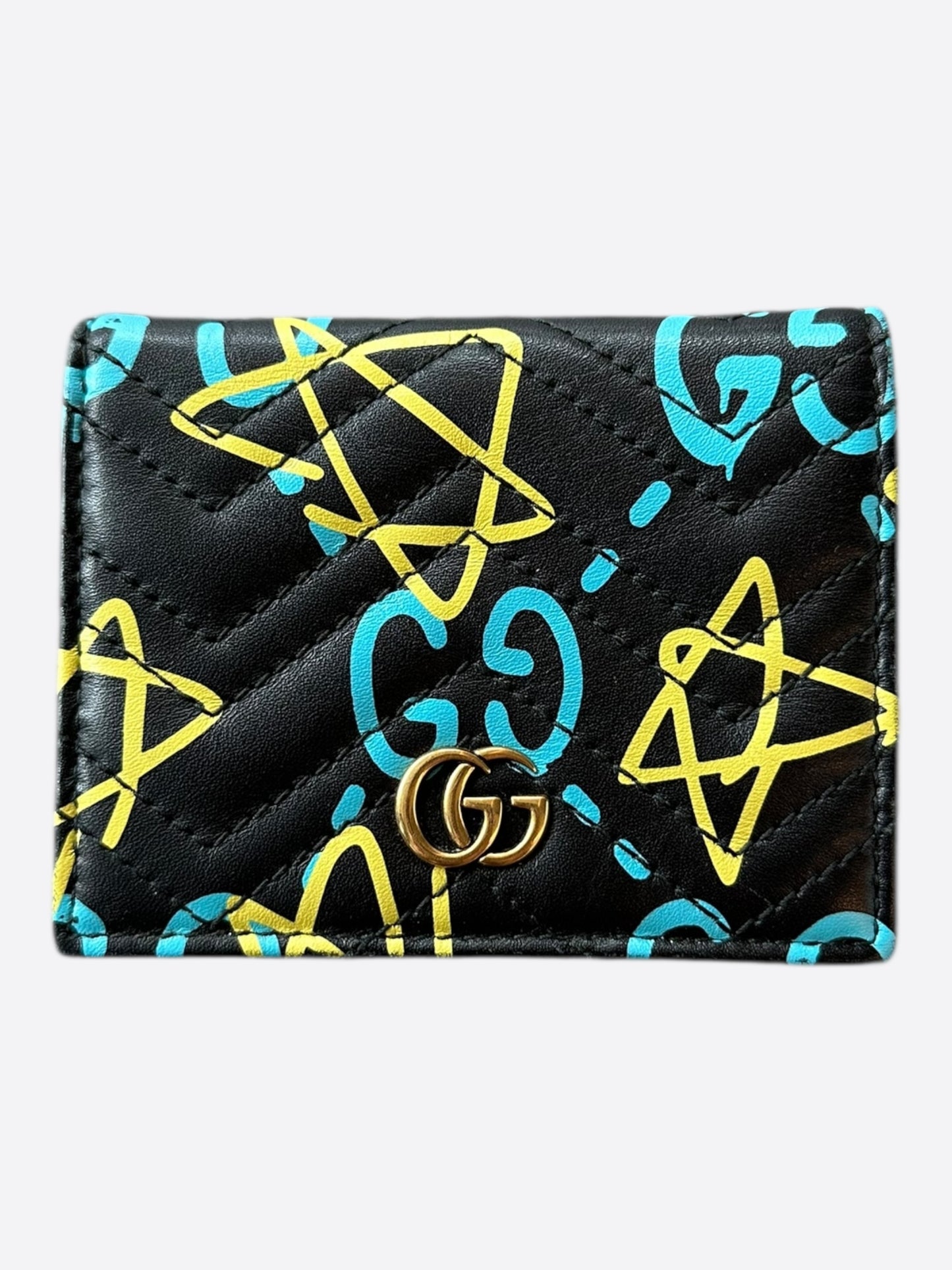 Gucci Black Blue & Yellow Ghost GG Marrmont Cardholder