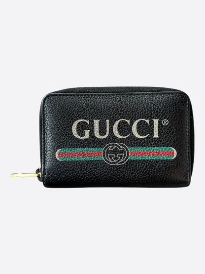 Gucci Black Leather Belt Logo Zip Wallet