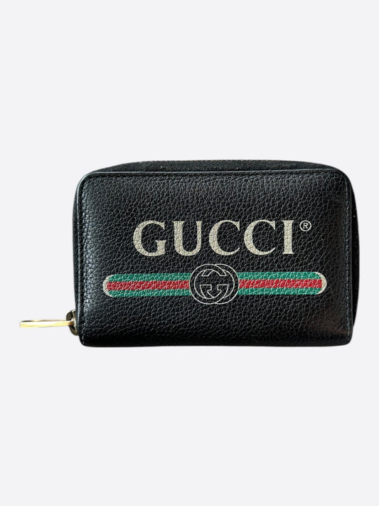Gucci Black Leather Belt Logo Zip Wallet
