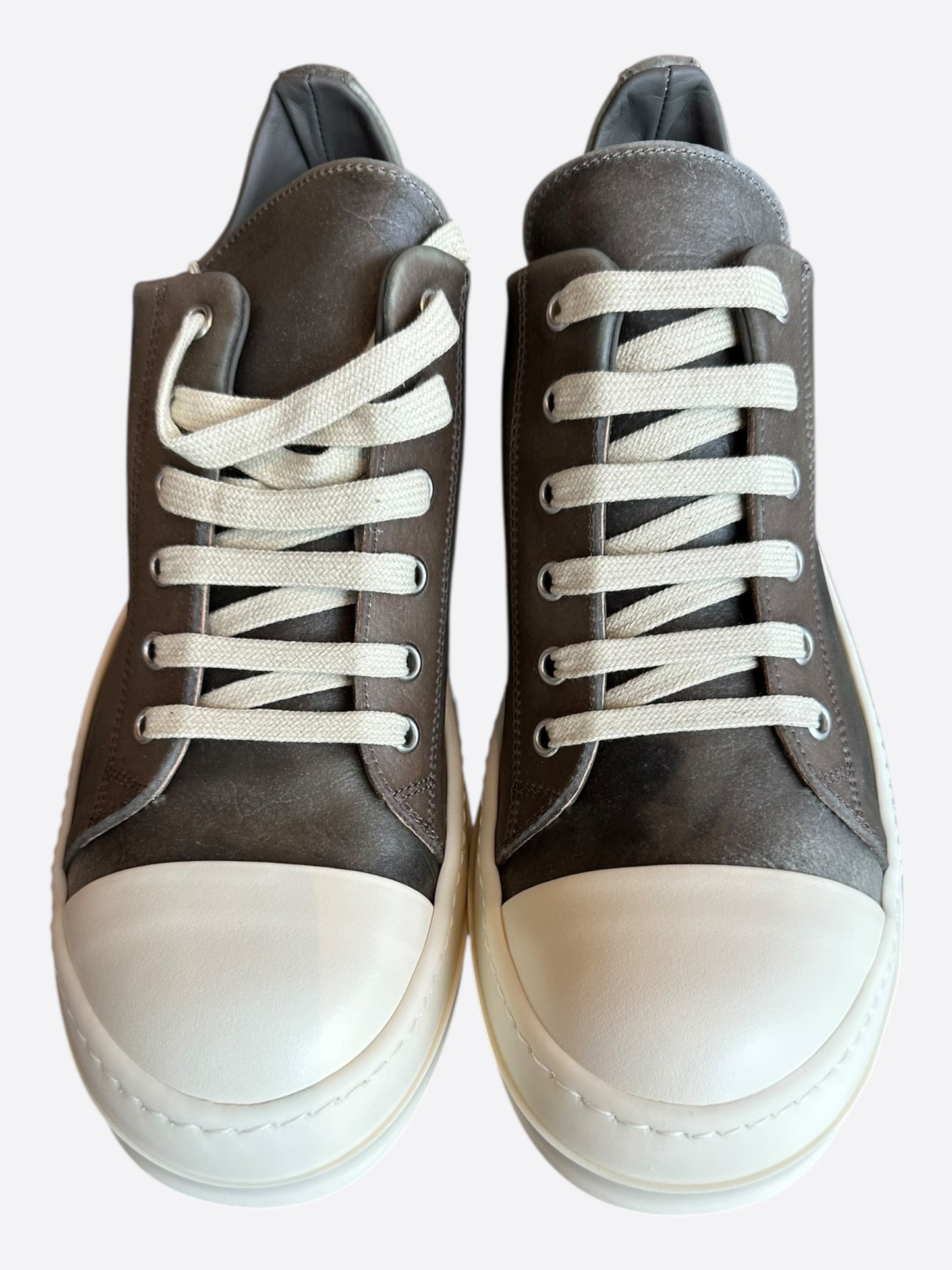 Rick Owens Brown & White Leather Low Top Sneakers
